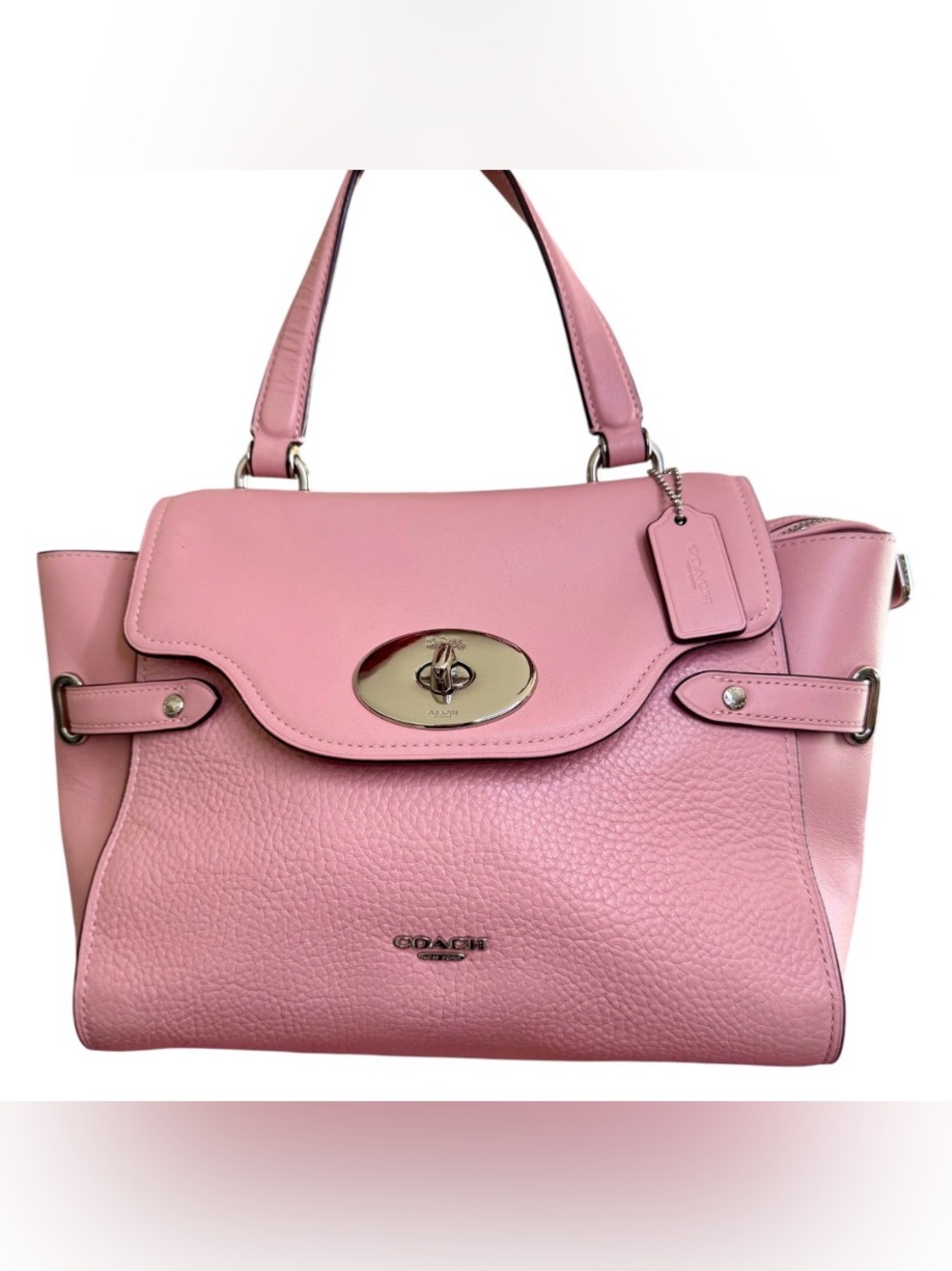 COACH Pink Pebble Leather Turnlock Satchel Authentic - Picture 1 of 8